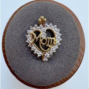 Gold Over Sterling Silver 925 Illusion Stone Mom Heart Pendant Size 0.75" Length